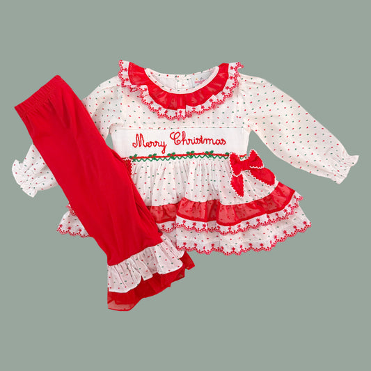 Della’s Merry Christmas Swiss Dot Pants Set