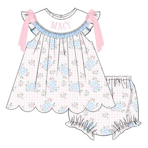 CUSTOM PREORDER: Custom Name Pink Gingham Floral Diaper Set