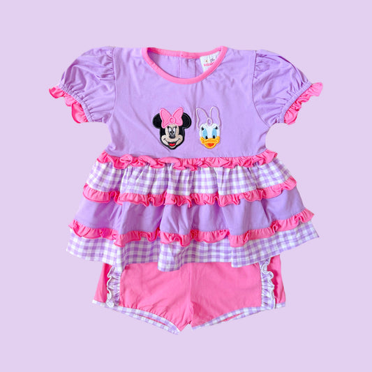 Applique Duck & Mouse Shorts Set