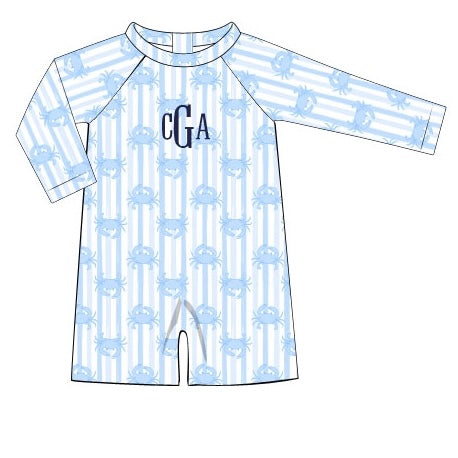 CUSTOM PREORDER: Custom Name Blue Crab One Piece Boy Swimsuit