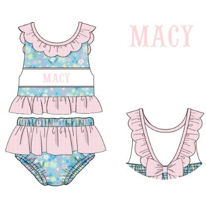 CUSTOM PREORDER: Custom Name Girly Floral Two Piece Swimsuit