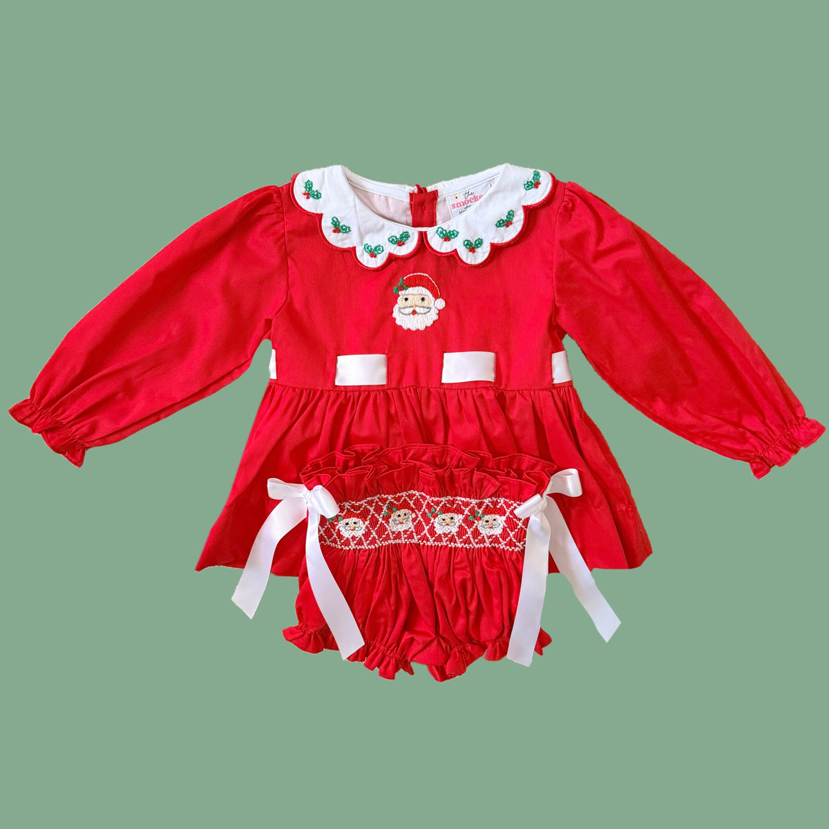 Brooklyn's Santa Smocked Diaper Set