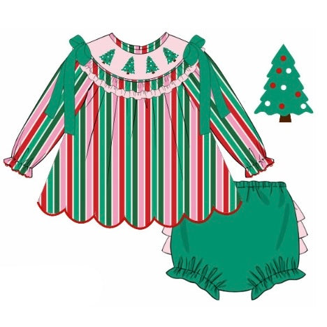 PREORDER: Charlotte’s Christmas Trees and Stripes Diaper Set (October TAT)