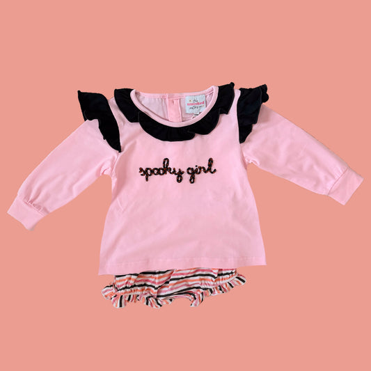 Spooky Girl Beaded Cursive Name Diaper Set