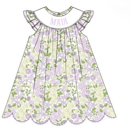 CUSTOM PREORDER: Custom Name Lavender Floral Dress