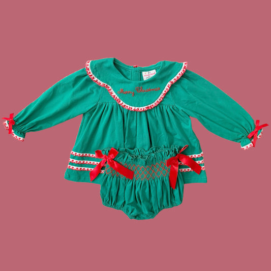 Merry Christmas Heirloom Smocked Diaper Set