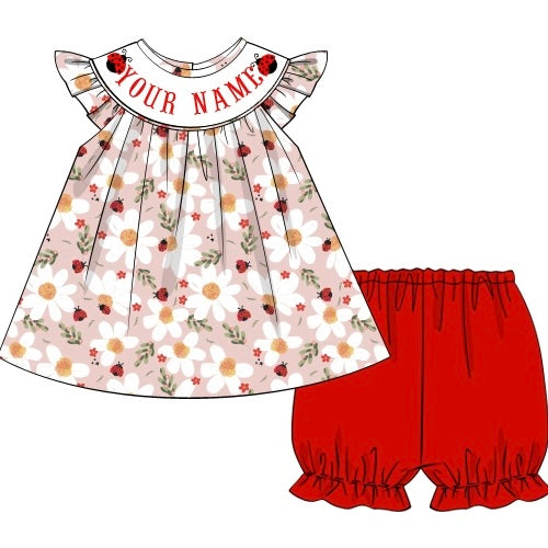 CUSTOM PREORDER: Custom Name Sweet Ladybug Shorts Set