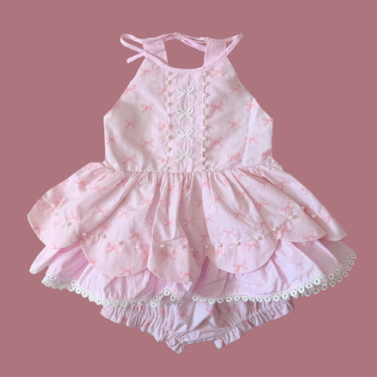 Pink Bows & Pearls Diaper Set