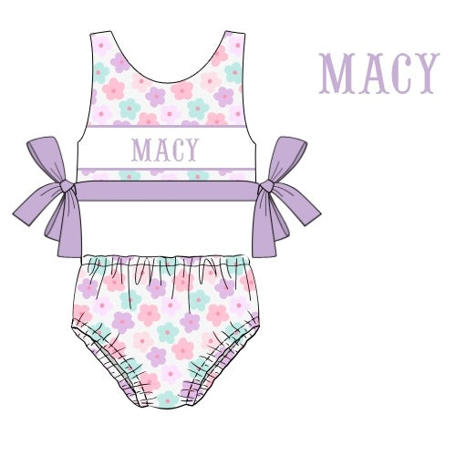 CUSTOM PREORDER: Custom Name Retro Floral Two Piece Swimsuit