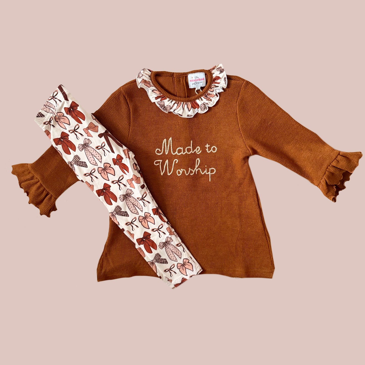 Made To Worship Cardigan Sweater Fall Bows Legging Set