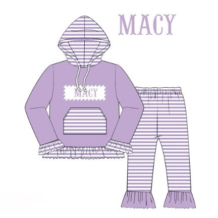 CUSTOM PREORDER: Custom Name Purple Stripe Hoodie Set (November TAT)