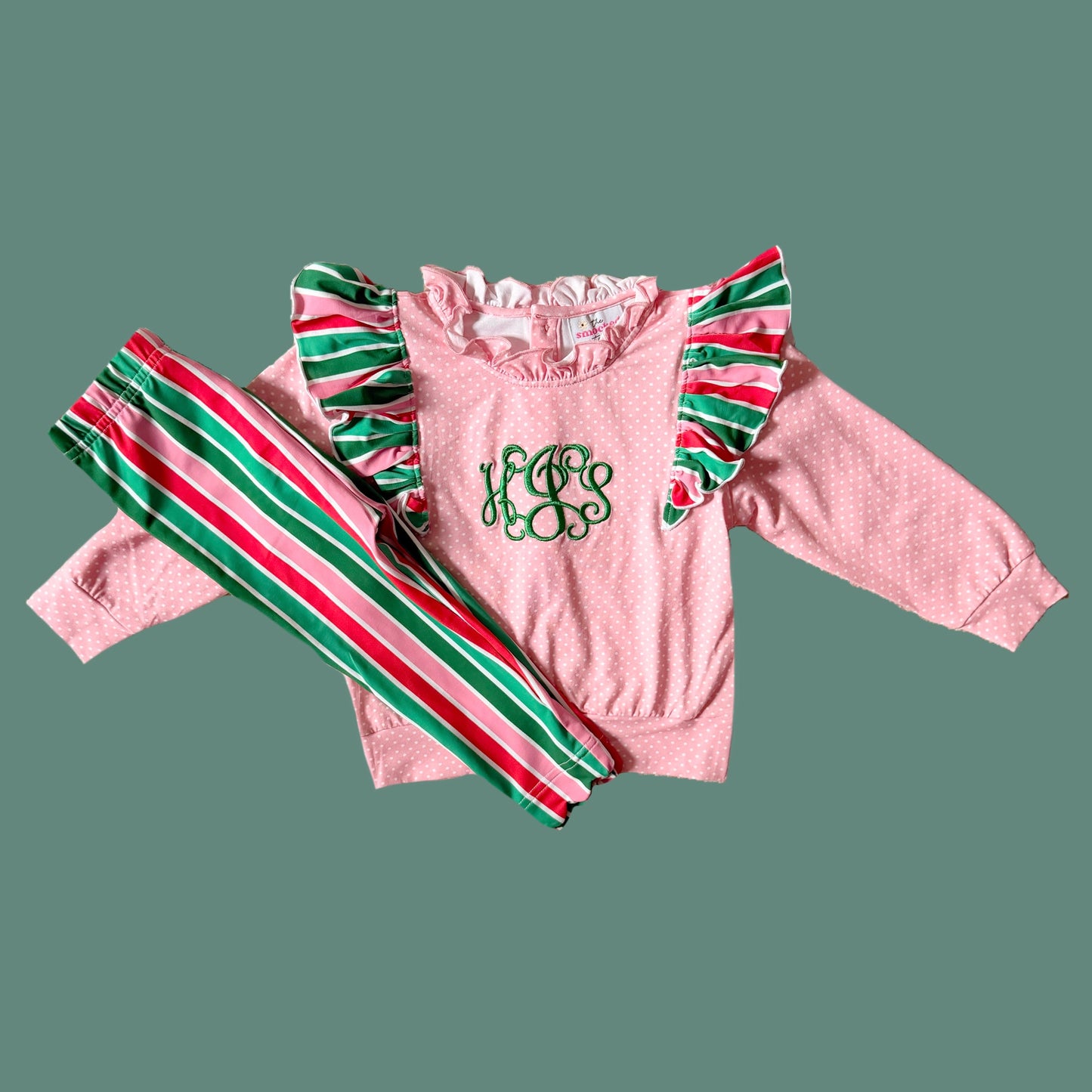 CUSTOM PREORDER: Christmas Monogram Bitty Dot/Stripe Legging Set (October TAT)