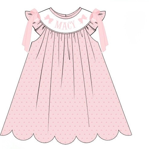 CUSTOM PREORDER: Custom Name Swiss Dot Bow Dress