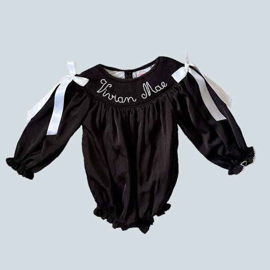 CUSTOM PREORDER: Custom Pearl Name Black Satin Bubble (November TAT)