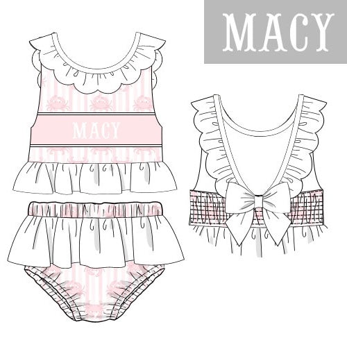 CUSTOM PREORDER: Custom Name Pink Crab Two Piece Swimsuit