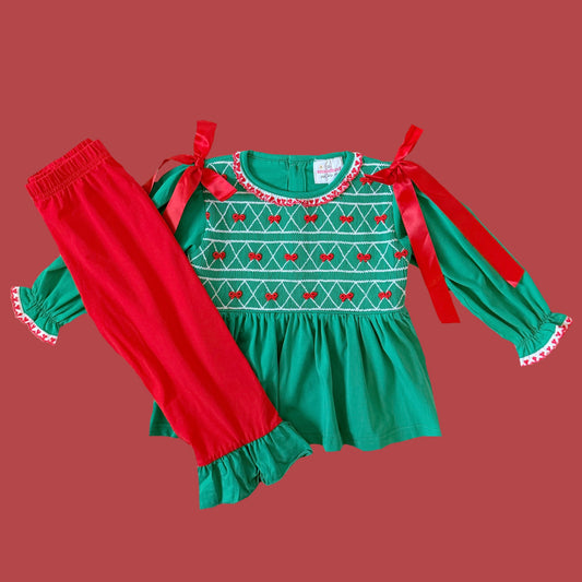 Green Christmas Bows Pants Set