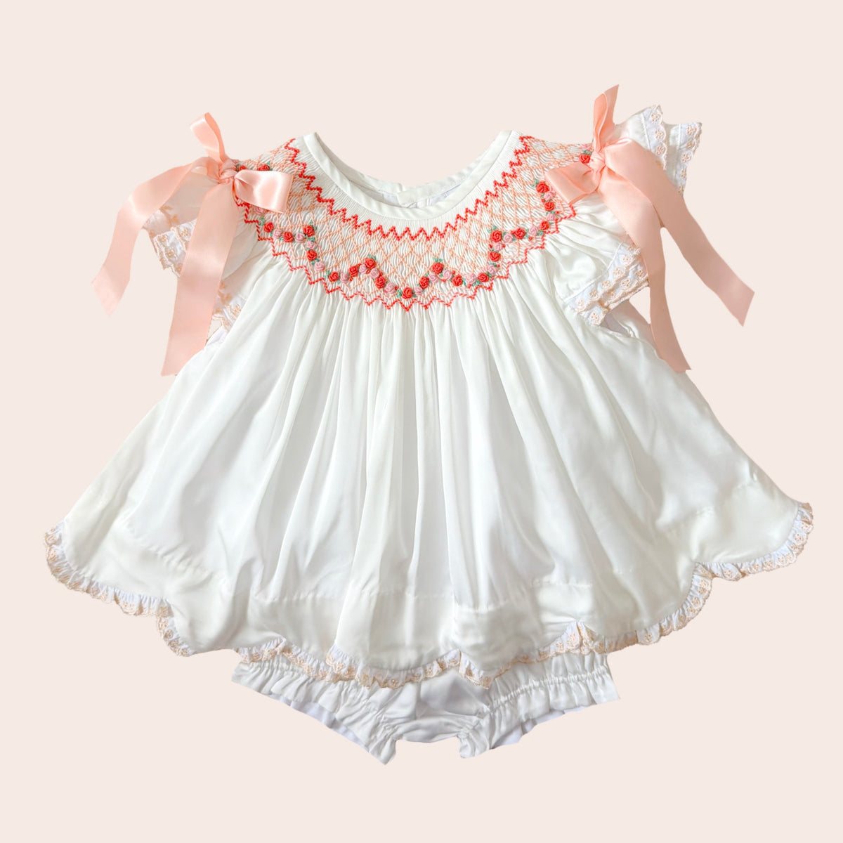 PREORDER: White Satin Spring Rosette Diaper Set (February TAT)
