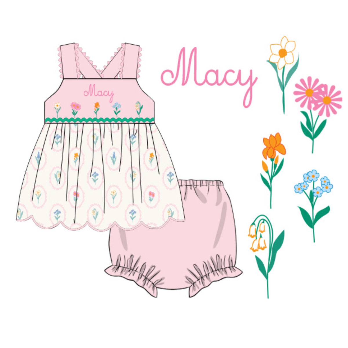 CUSTOM PREORDER: Macy’s Garden Diaper Set (February TAT)