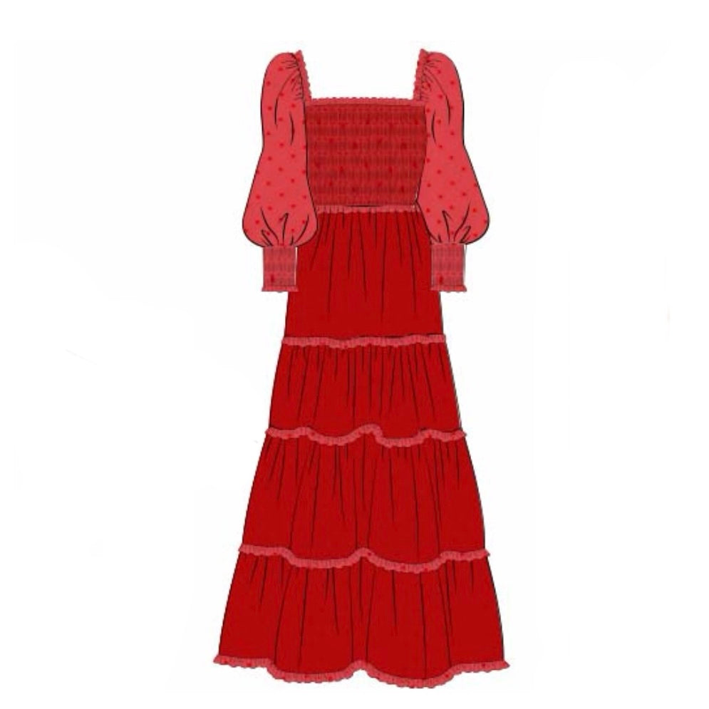 PREORDER: Red Chiffon Christmas Mom Dress (November TAT)