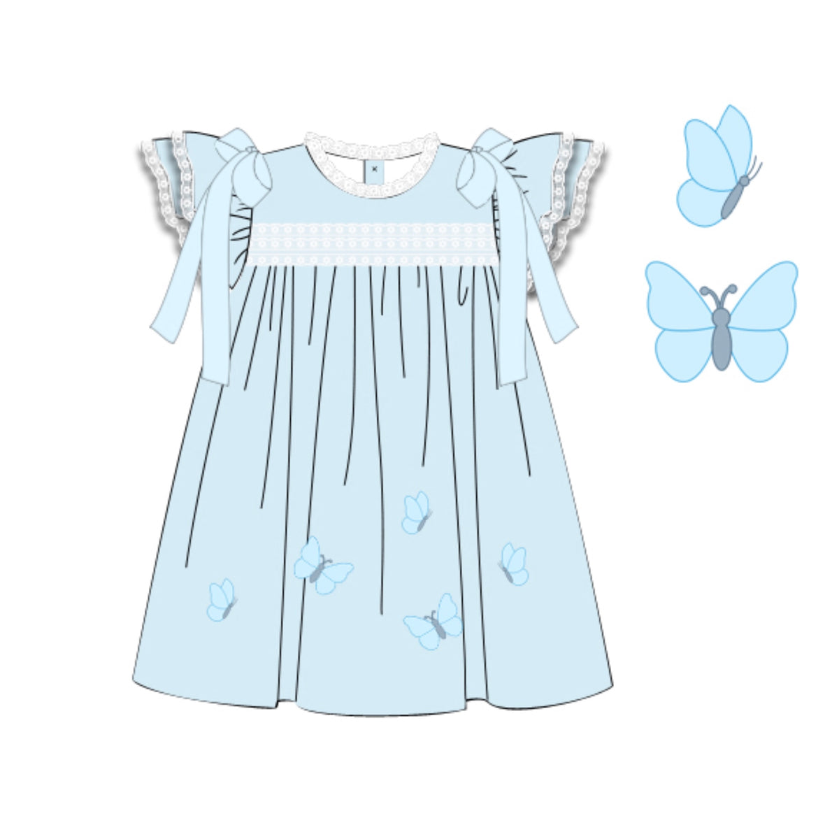 PREORDER: Baylor’s Blue Satin Butterflies Dress (February TAT)