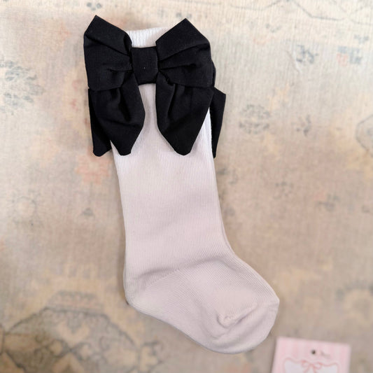 White with Black Bow Socks