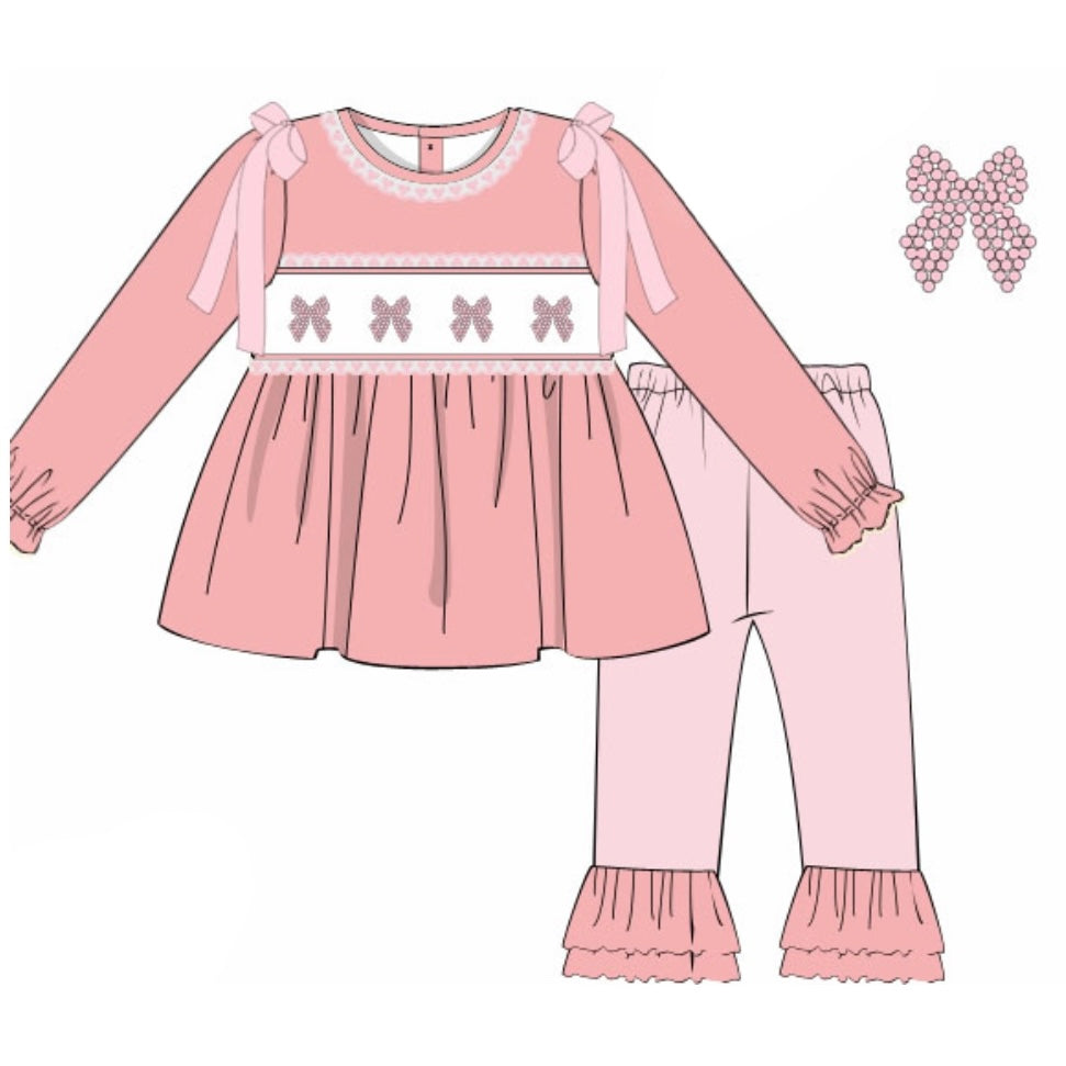 PREORDER: Sadie’s Pink Velvet Beaded Bow Pants Set (December TAT)