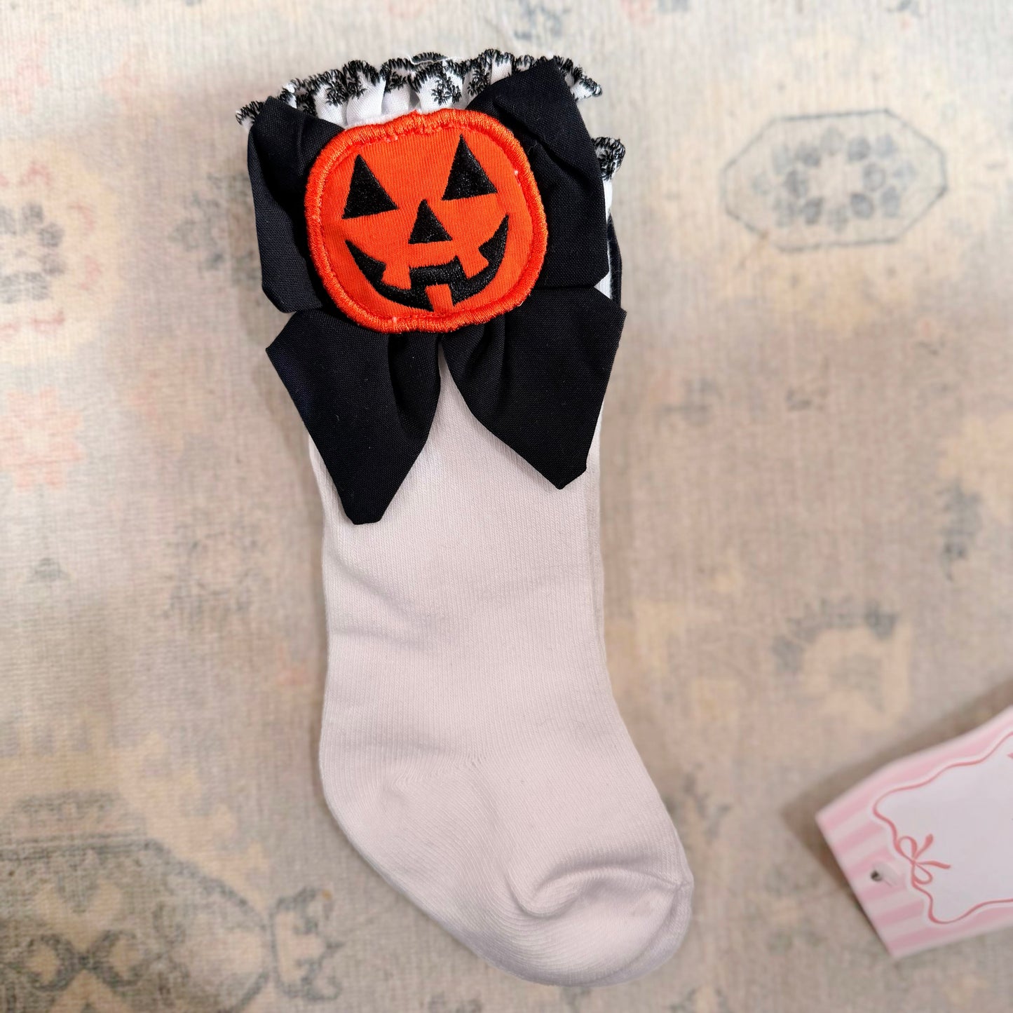White with Jack-O-Lantern Bow Socks