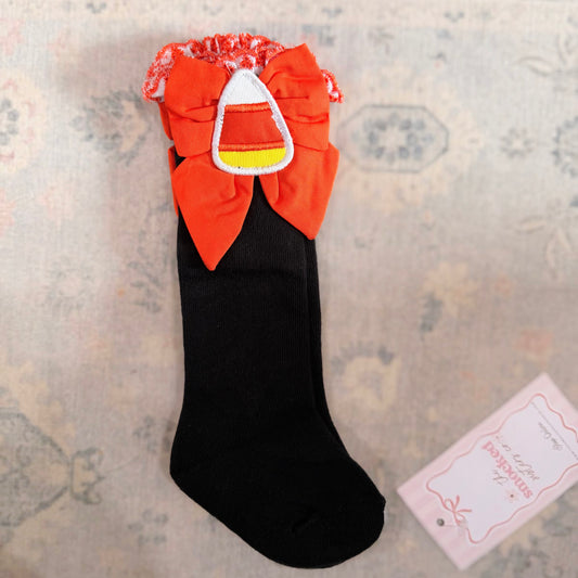 Black with Candy Corn Bow Socks