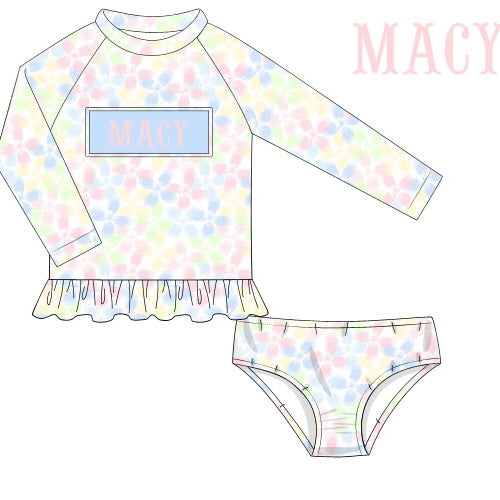 CUSTOM PREORDER: Custom Name Pastel Floral Two Piece Swimsuit