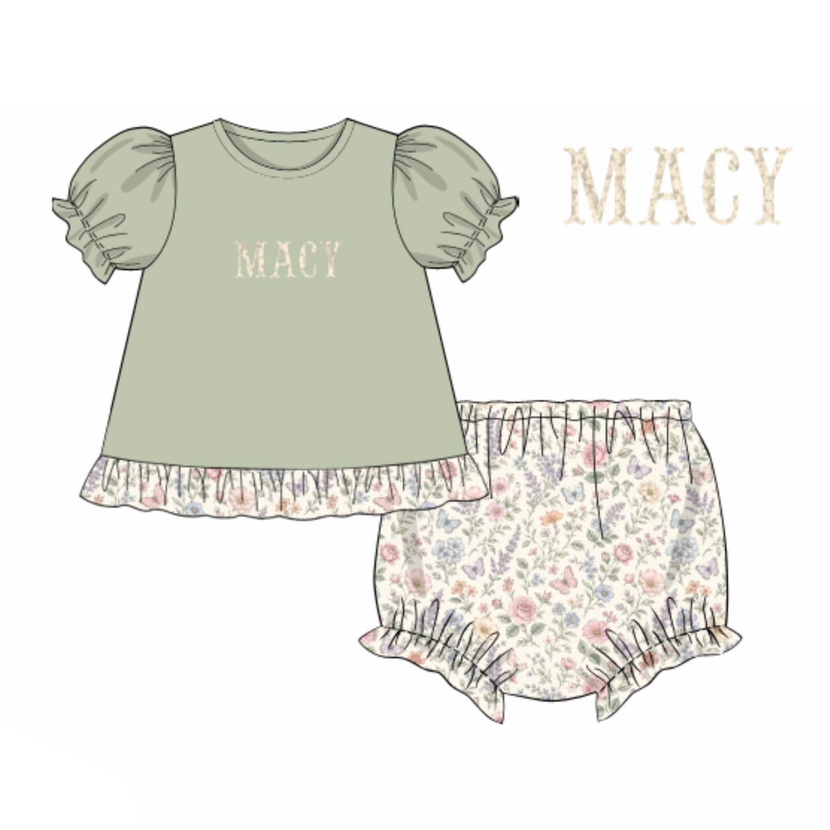 CUSTOM PREORDER: French Knot Sage Green Toile Diaper Set (February TAT)