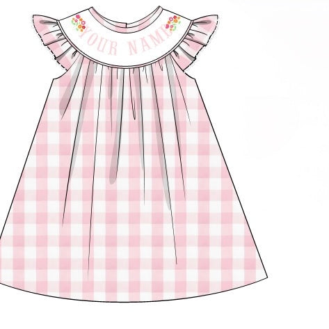 CUSTOM PREORDER: Custom Name Pink Gingham Flower Dress