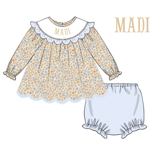 CUSTOM PREORDER: Dusty Fall Blossom Smocked Diaper Set (Late August TAT)