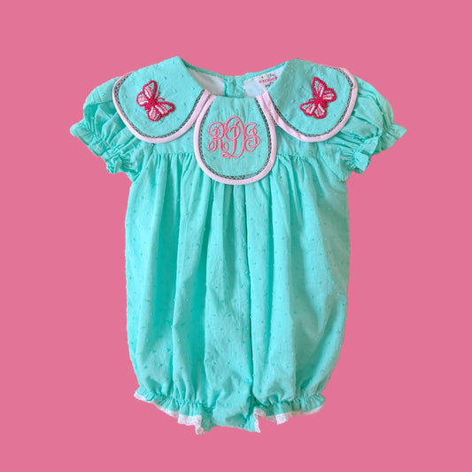 CUSTOM PREORDER: Mint Butterfly Monogram Petal Neck Bubble (June TAT)