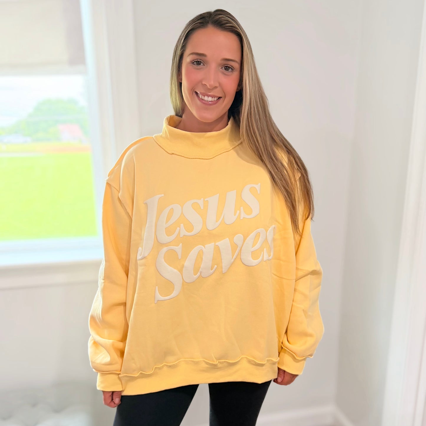 Yellow Jesus Saves Mockneck