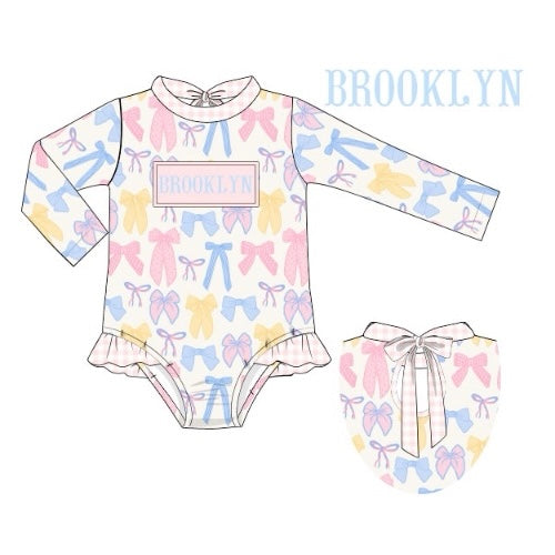 CUSTOM PREORDER: Custom Name Sweet Bows Long Sleeve Swimsuit