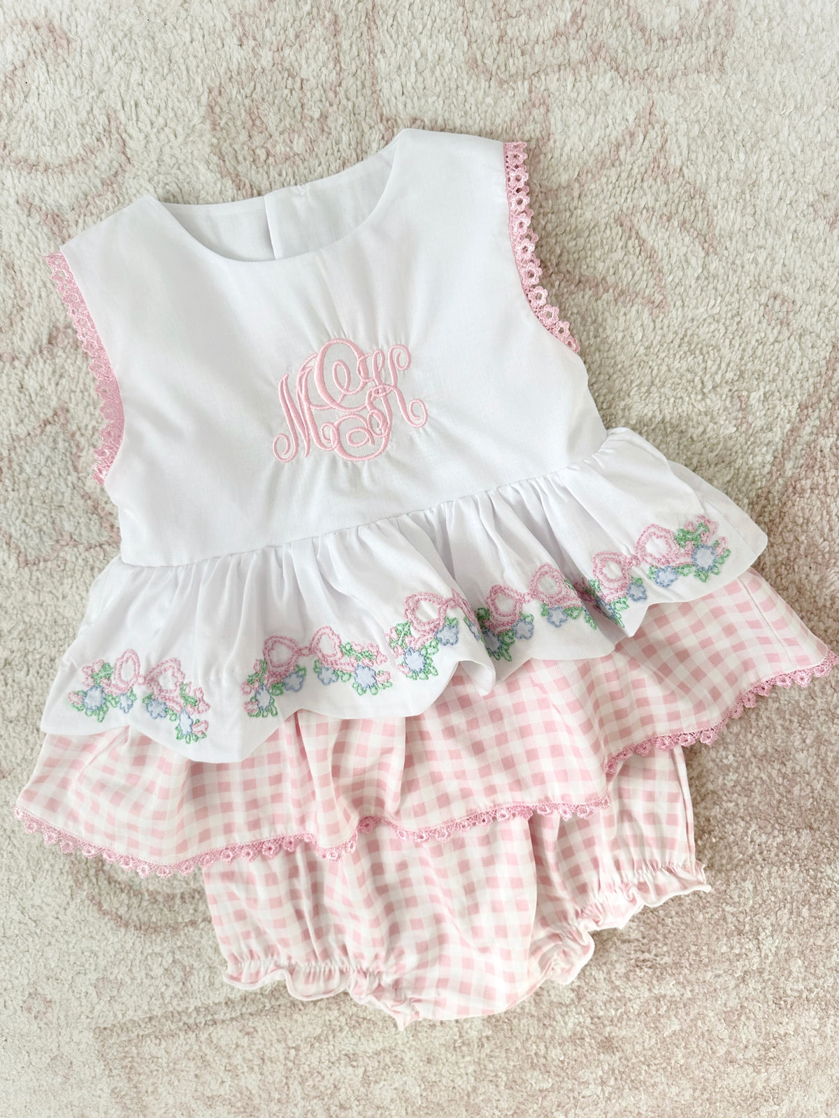 CUSTOM PREORDER: Monogram Heirloom Floral Shadow Embroidery Diaper Set (February TAT)