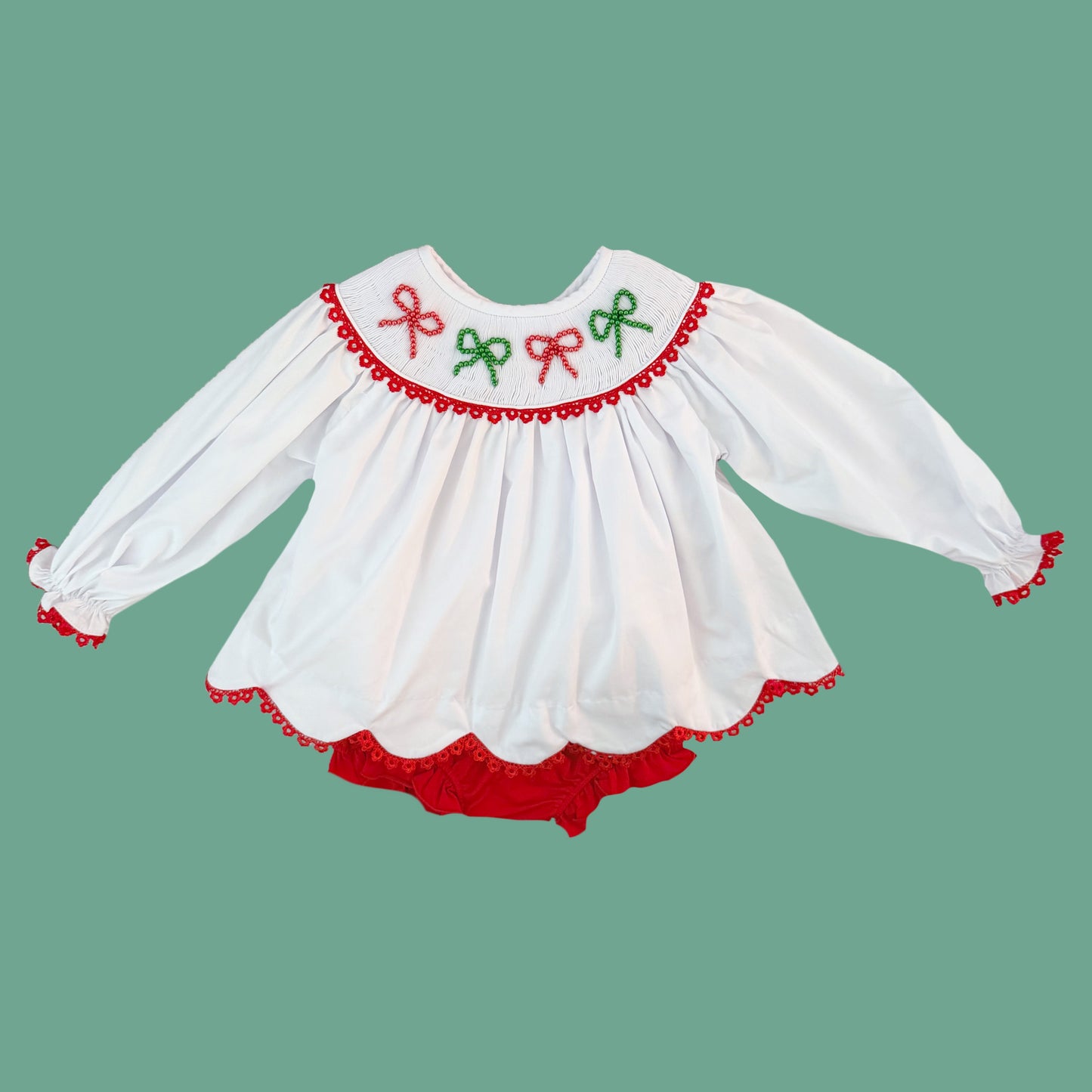 Christmas Pearl Bows Diaper Set