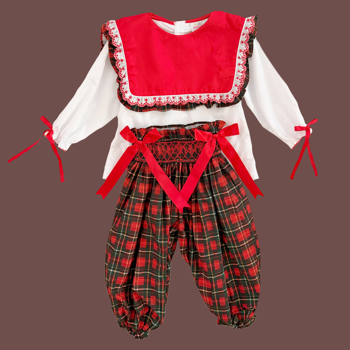 Plaid Christmas Smocked Pants Set