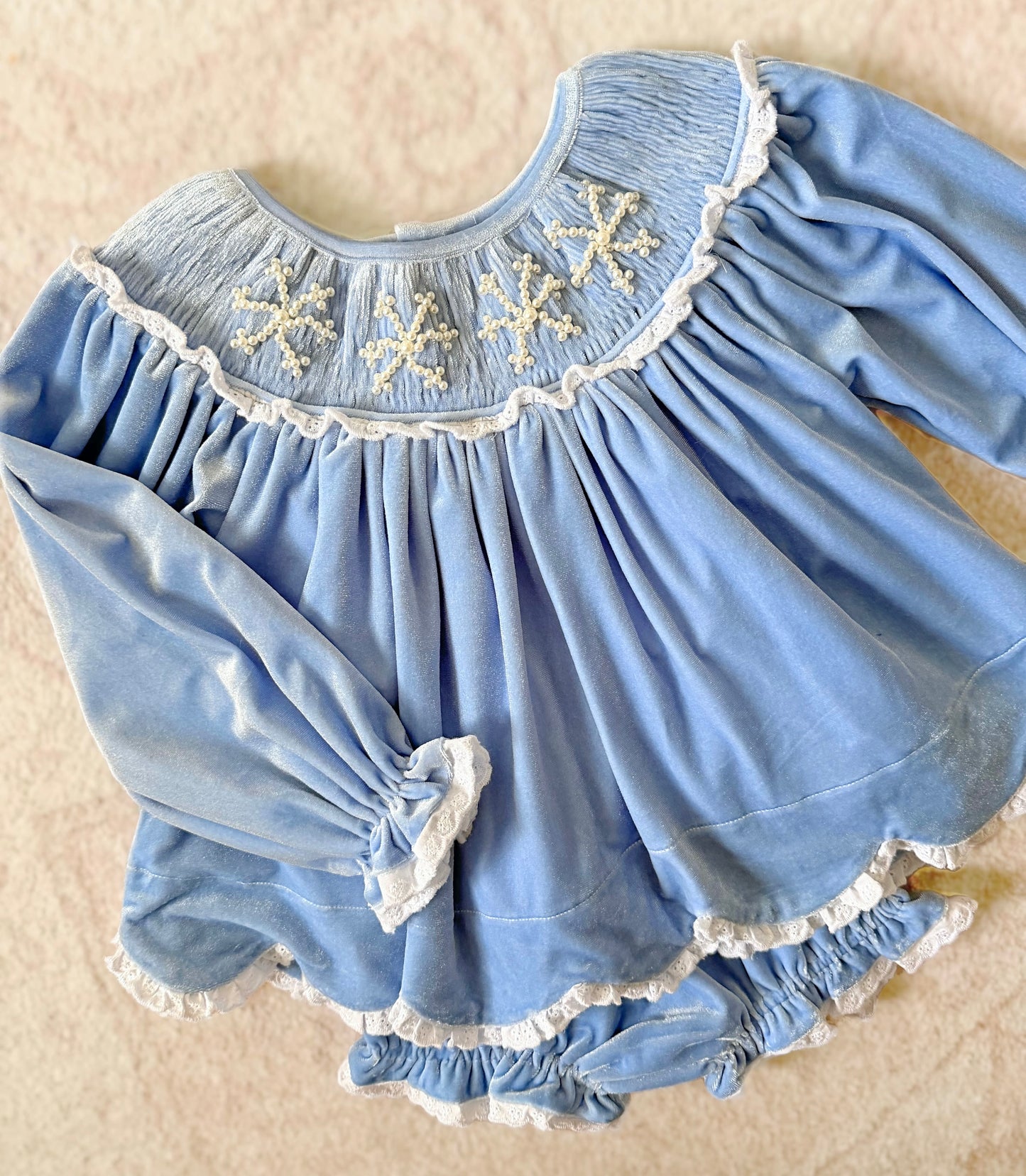 PREORDER: Klaire’s Pearl Snowflake Velvet Diaper Set (November TAT)