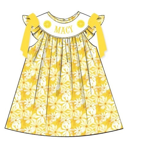 CUSTOM PREORDER: Custom Name Floral Lemon Dress