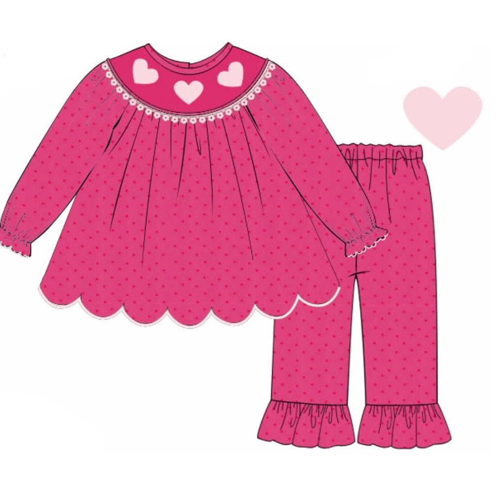 PREORDER: Hot Pink Beaded Hearts Chiffon Pant Set (December TAT)