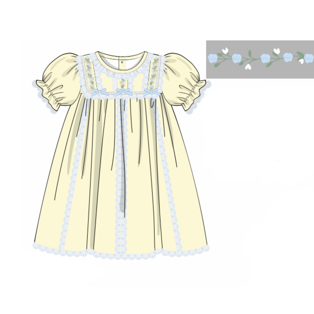 PREORDER: Blue & Yellow Vintage Heirloom Dress (February TAT)