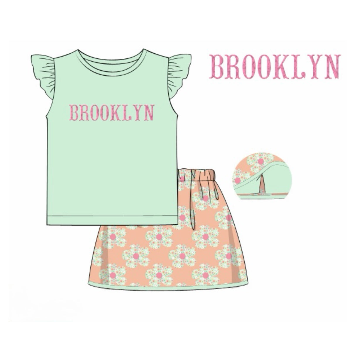CUSTOM PREORDER: Custom Name French Knot Spring Floral Skort Set (February TAT)