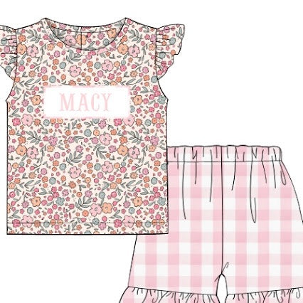 CUSTOM PREORDER: Custom Name Pastel Floral Shorts Set