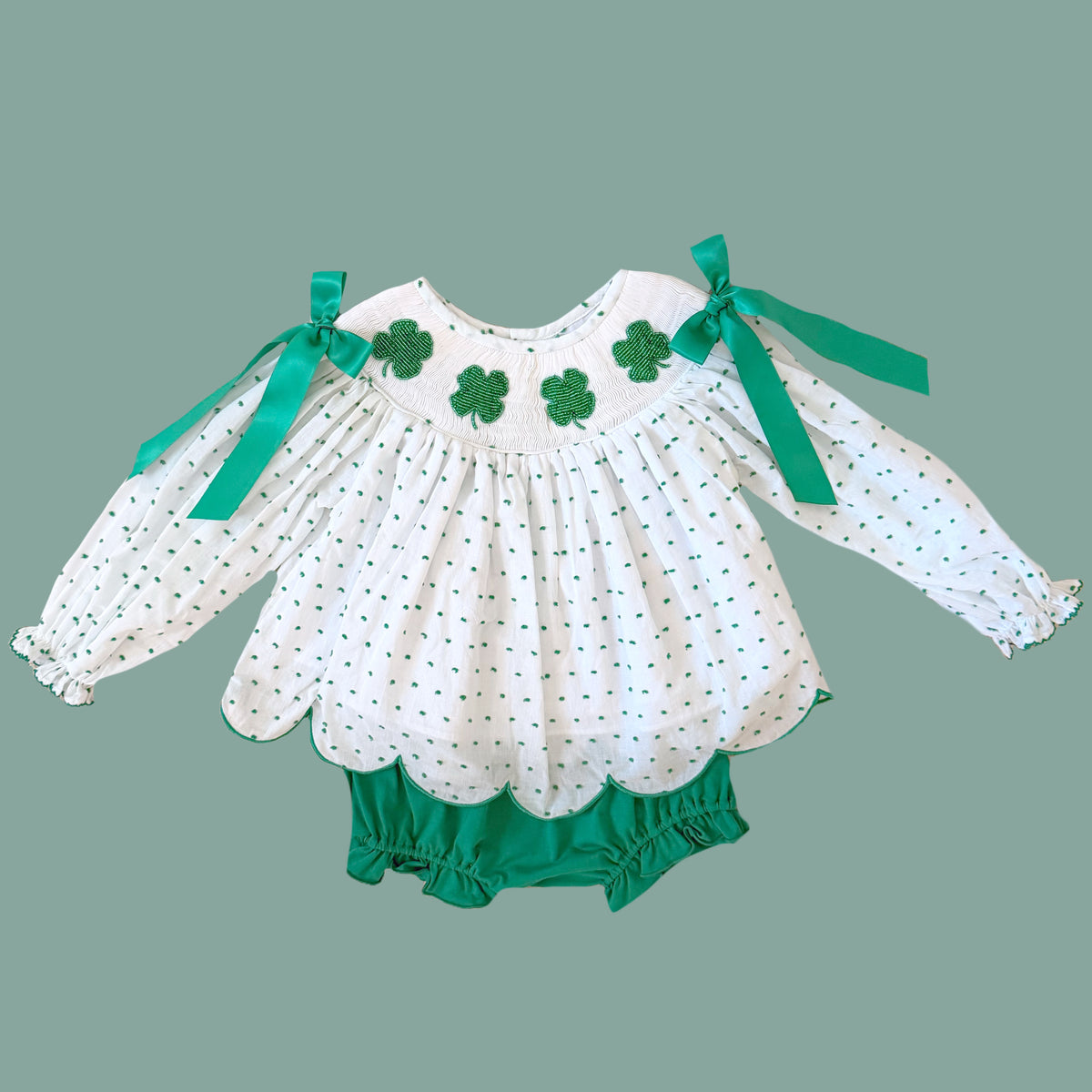 PREORDER: Annie's Swiss Dot Beaded Shamrock Diaper Set (January TAT)