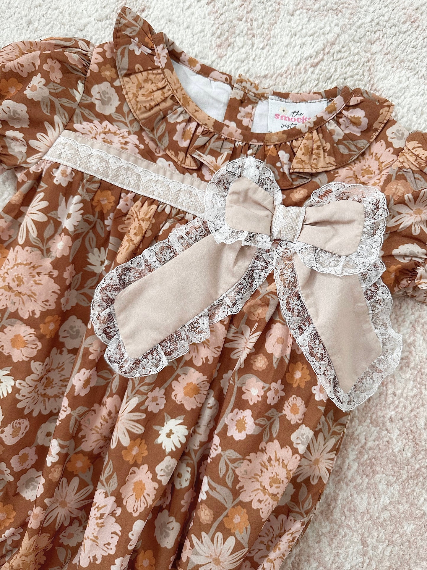 Fall Floral Lace Bow Dress