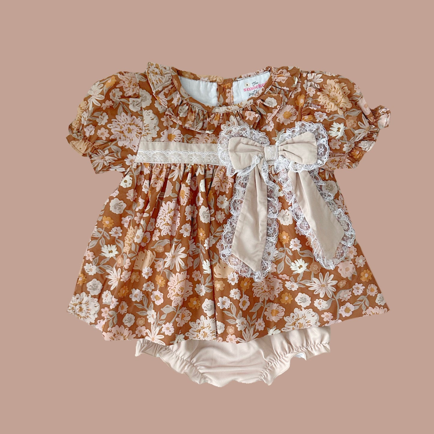 Fall Floral Lace Bow Diaper Set