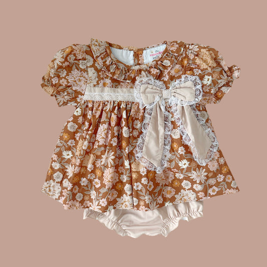 Fall Floral Lace Bow Diaper Set