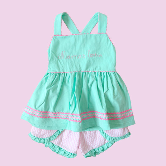 Mama’s Bestie Mint & Seersucker Shorts Set