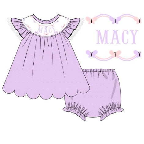 CUSTOM PREORDER: Custom Name Swiss Dot Sweet Butterfly Diaper Set